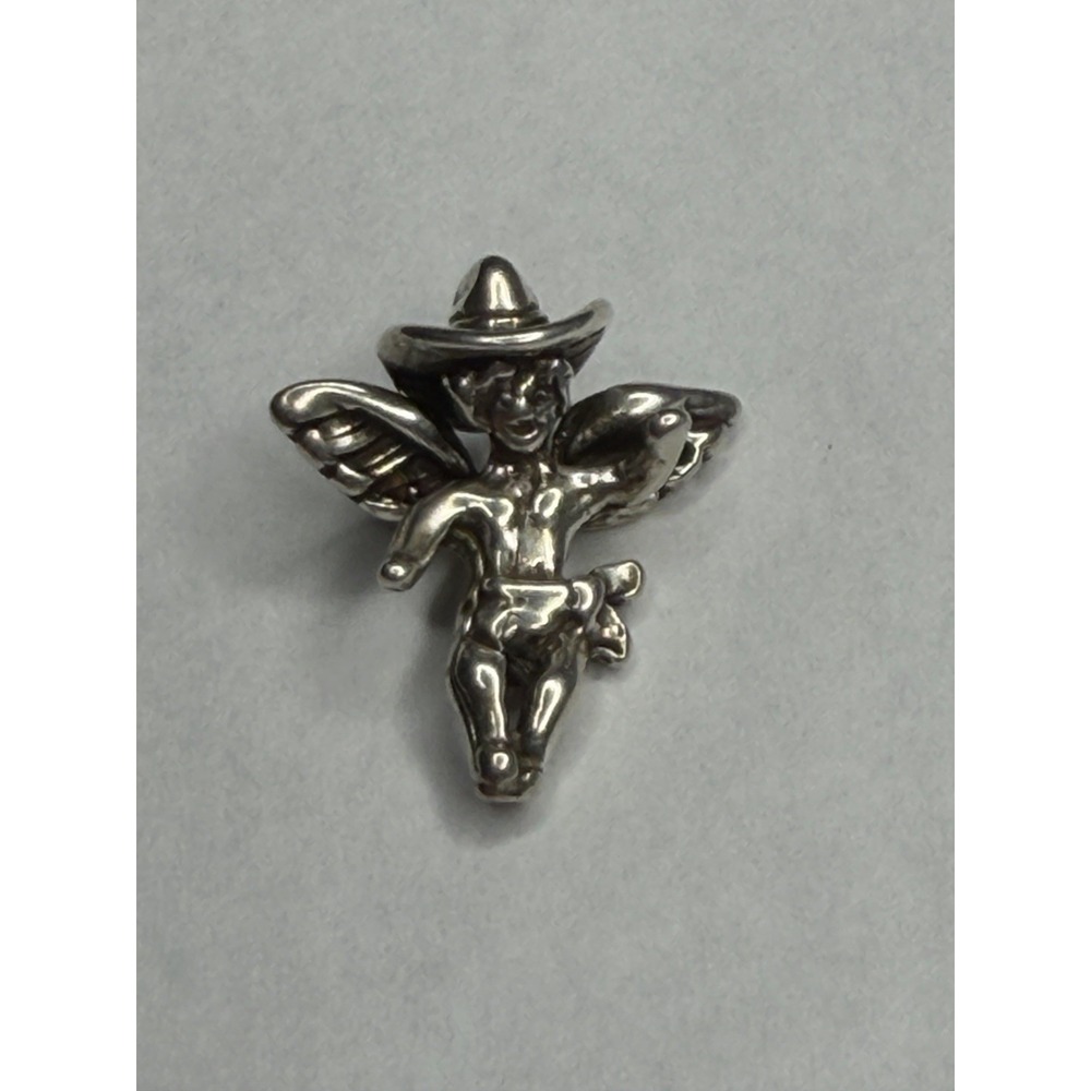 Antique European 800 Silver Cherub Angel Figural Lapel Hat Pin Vintage